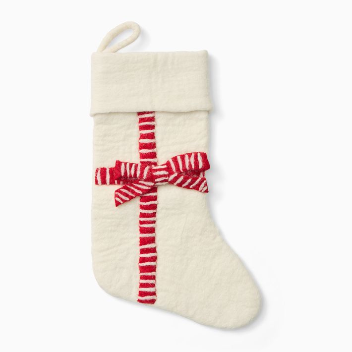 Felt Striped Bow Stocking