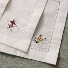 Holiday Skiers Embroidered Cocktail Napkin Sets