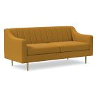 Chip & Dent: Olive 71" Swoop Arm Channel Back Sofa, Performance Velvet, Dijon, Brass