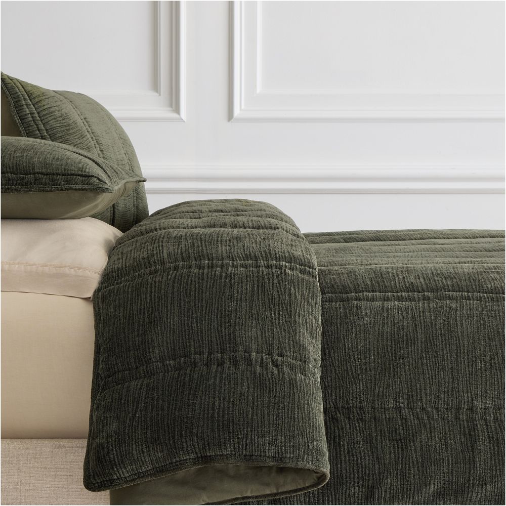 Chenille Linear Comforter & Shams - Full/Queen, Dark Olive