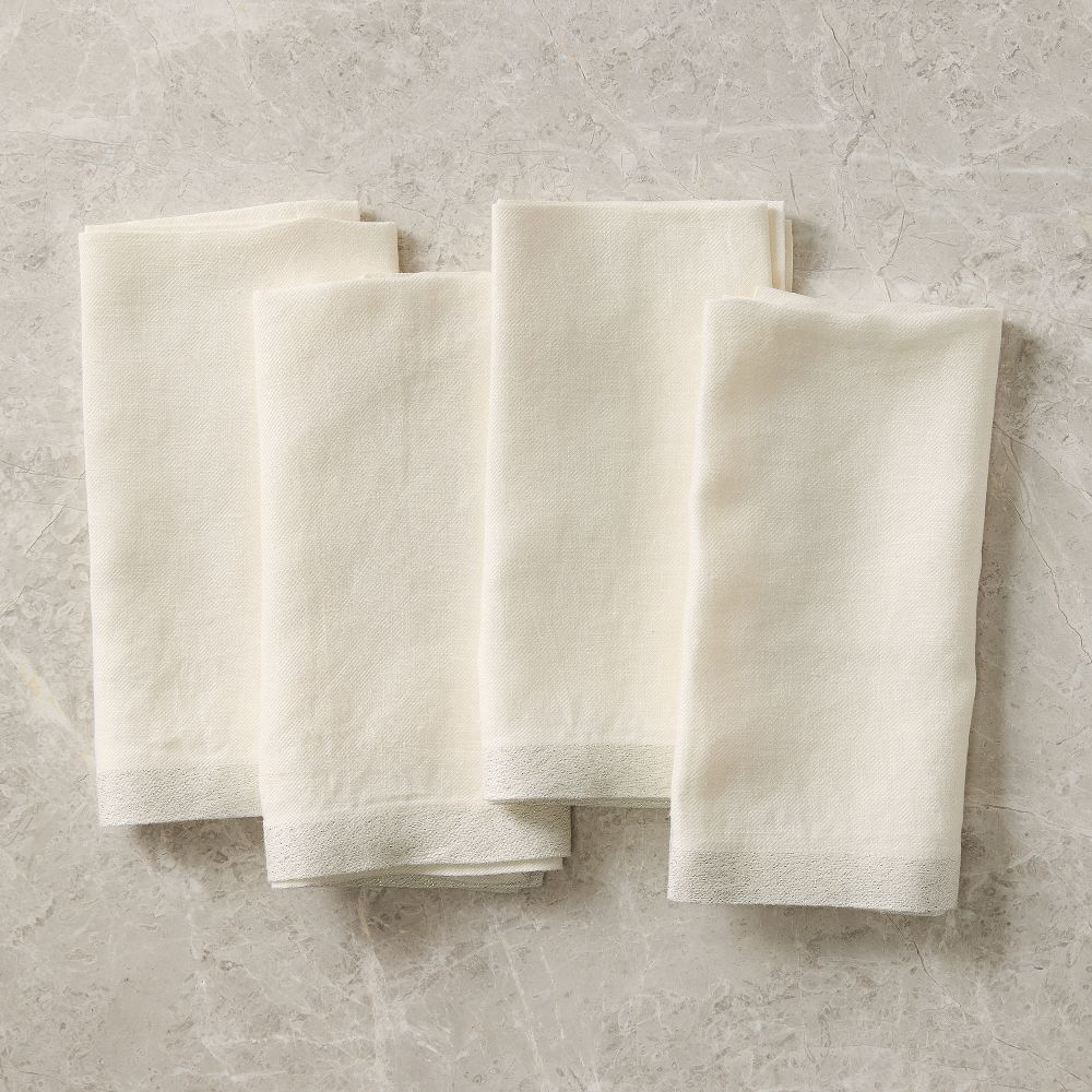 Contrast Border Metallic Napkin Sets - 18X18, Silver, Set of 4