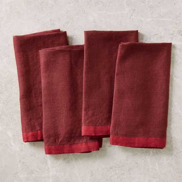 Contrast Border Napkin Sets - Red - 18X18, Red, Set of 4