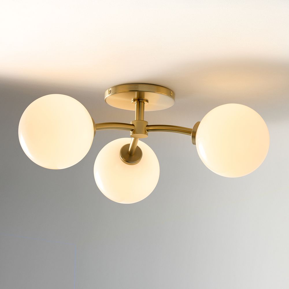 Holling 3-Light Flush Mount (15") - 3-Light, Champagne Bronze/Milk Glass