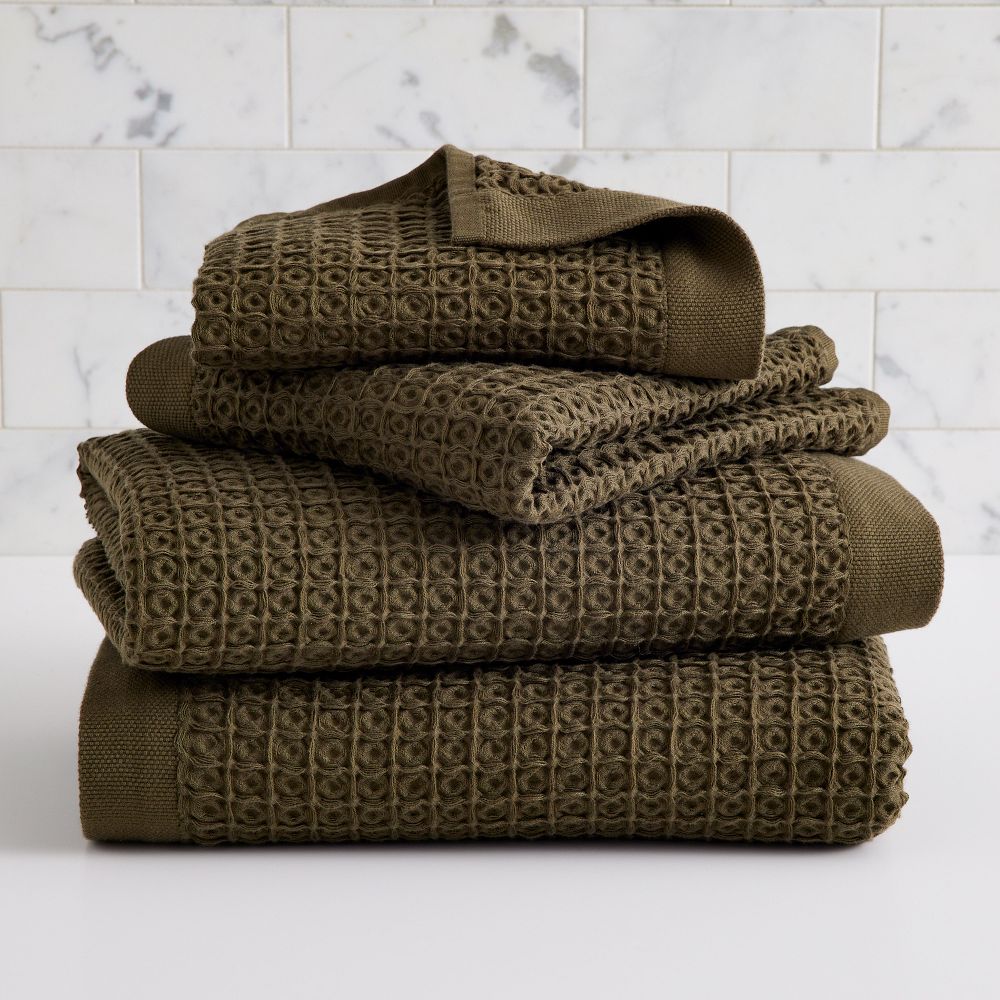Waffle Hand Towels, Dark Olive Color