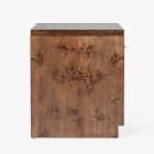 Front view of wood-toned nightstand showing single door/flat panel