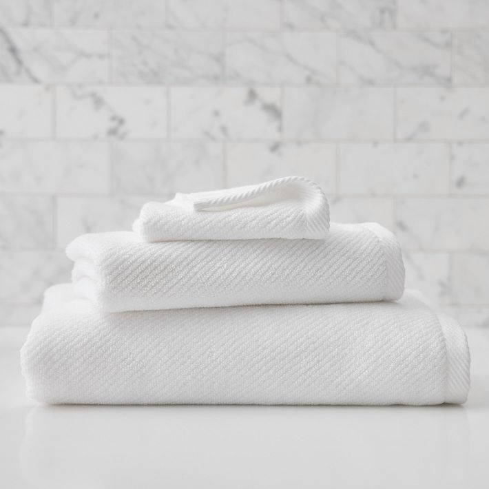 6-Piece 100% Cotton Quick Dry Diagonal Ribbed 6pcs Towel Set, White