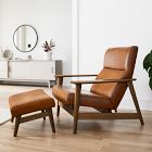 Mid-Century Show Wood High-Back Leather Chair &amp; Ottoman Set