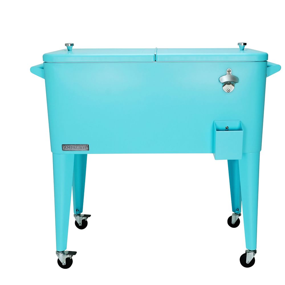Permasteel 80 Qt. Portable Rolling Patio Cooler - Turquoise
