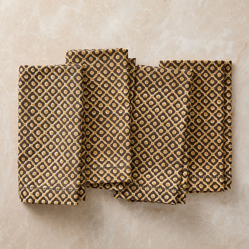 Pierce & Ward Printed Napkin Sets - Saddle Brown, Set of 4