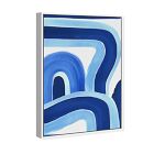 Blue Layered Curves Framed Canvas Wall Art