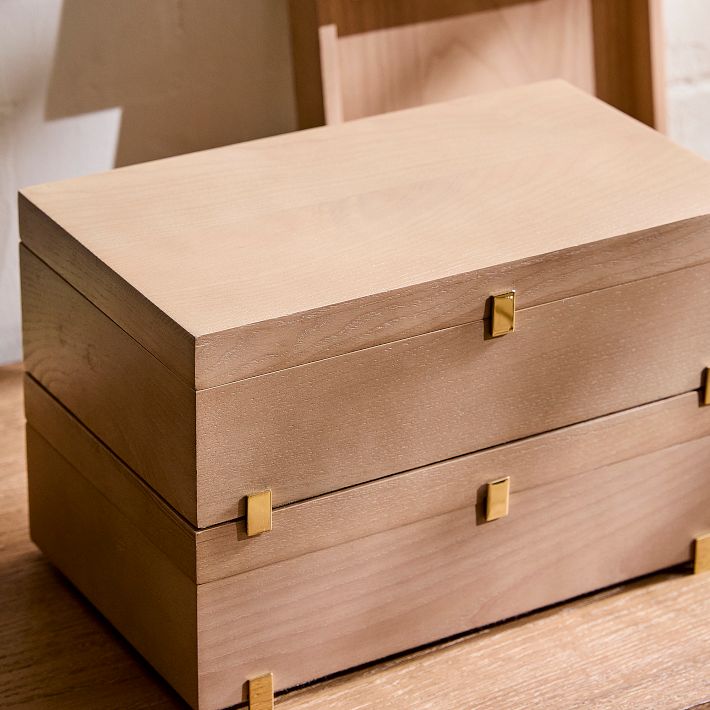 west elm 木製 ウッド ゴールド アクセサリージュエリーケース Stacie Stacking Wood Jewelry Storage | West Elm