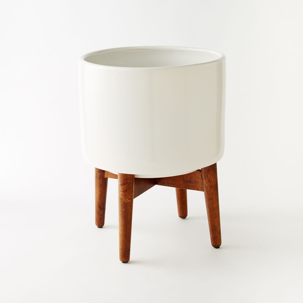 Mid-Century Turned Wood Leg Planters - Tall Floor