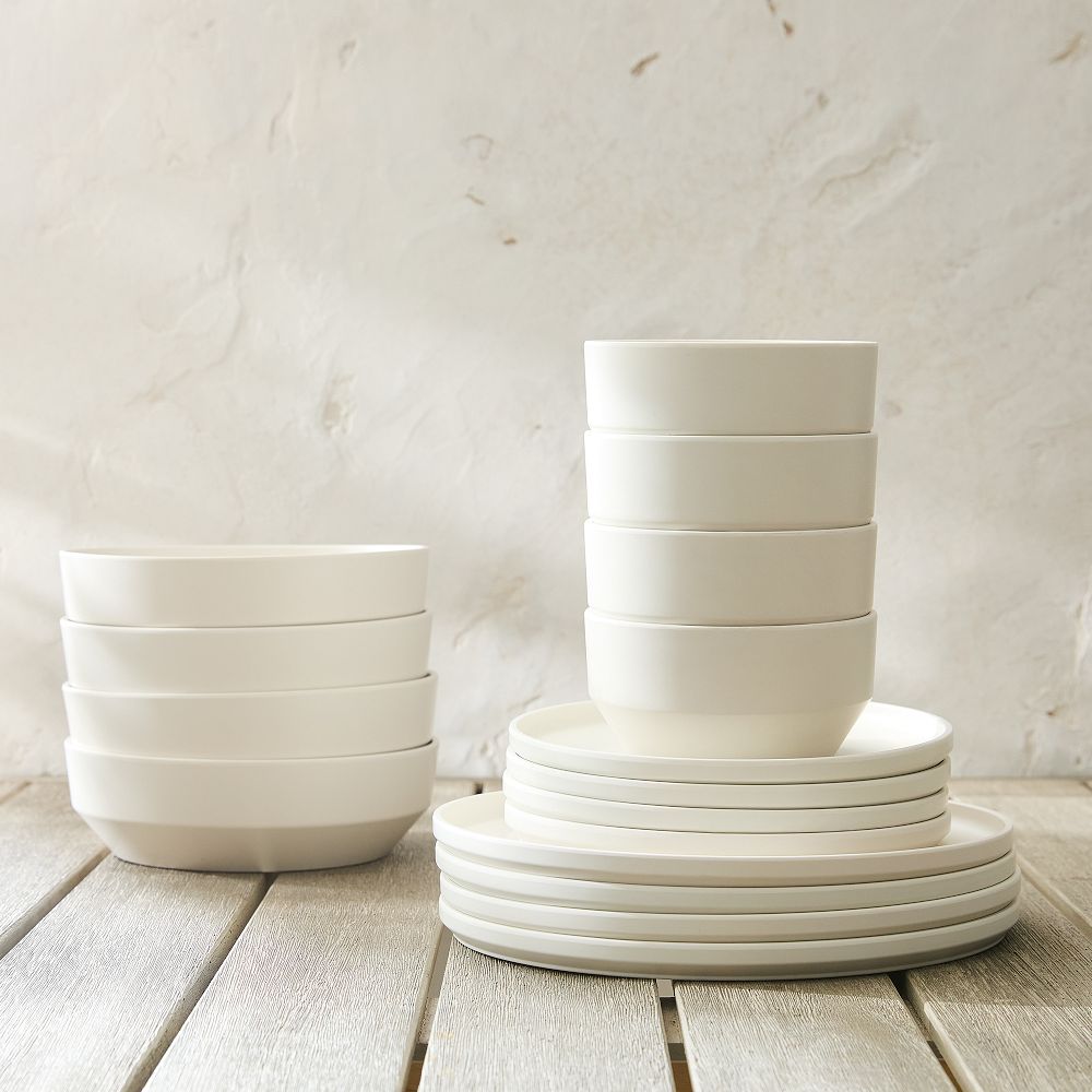 Modern Melamine Outdoor Dinnerware (Set of 16) - Stone White, Set of 16