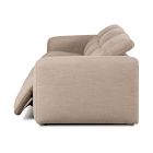 Rear view of beige sectional sofa showing two back cushions and side armrest.