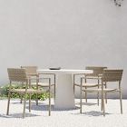 Concrete Pedestal Outdoor Round Dining Table (32&quot;&ndash;60&quot;) &amp; Westport Stacking Arm Dining Chairs Set
