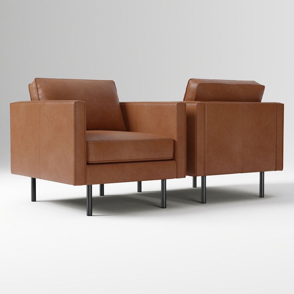 Set Of 2: Axel Armchair Poly Nut Saddle Leather Metal