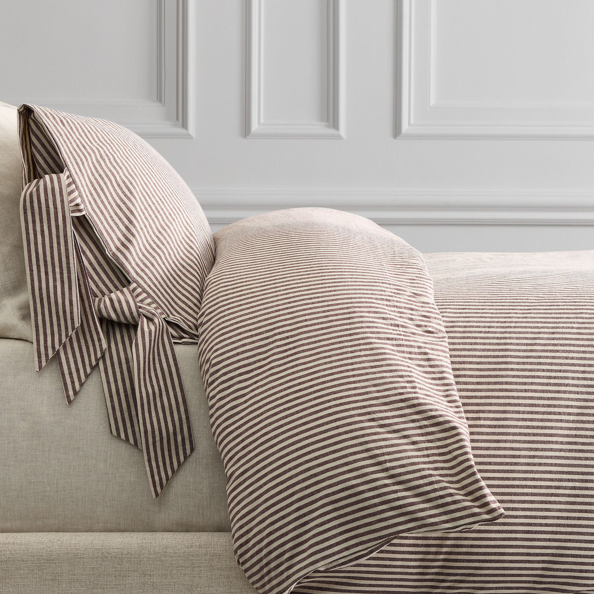 BROWN QUEEN Pierce & Ward Cotton Linen Stripe Duvet Cover & Shams - Full/Queen, Brown