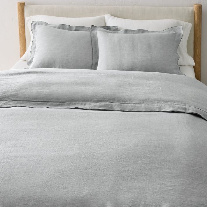 European Flax Linen Merrow Edge Duvet Cover & Shams