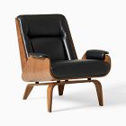 Open Box: Paulo Bent Ply Leather Chair - Parc leather Black, Dark Walnut