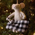 Gray Mouse Drinking Felt Ornament