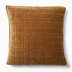 Open Box: Cotton Velvet Plaid Reverse Euro Sham - Camel | West Elm