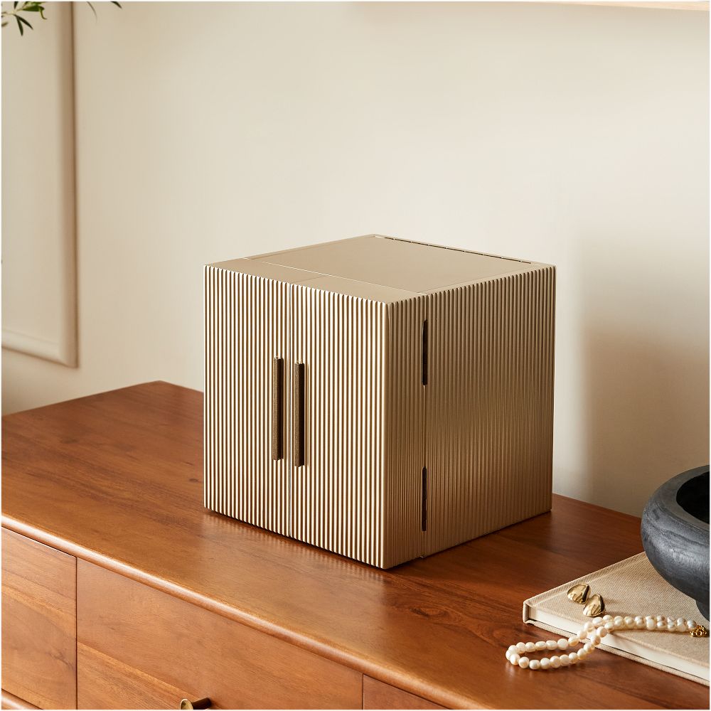 Modern Fluted Jewelry Box - Color: Champagne - Cube: 10"H