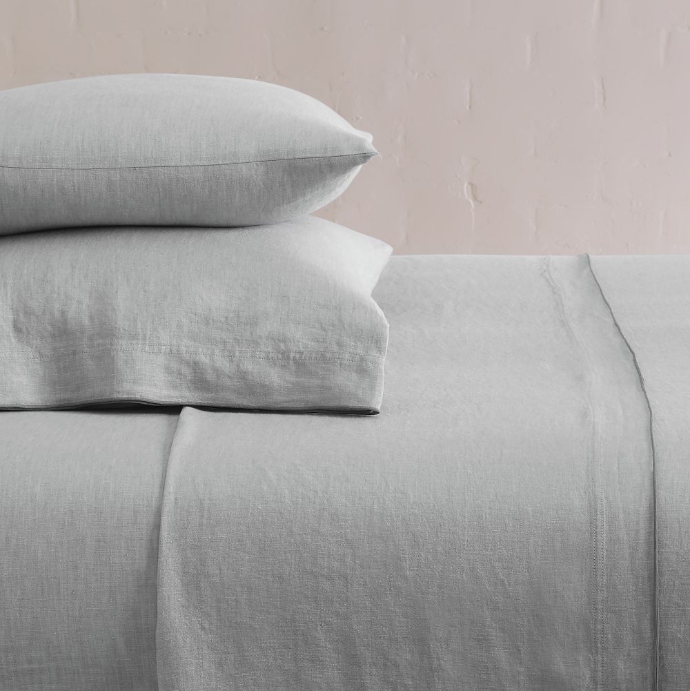 European Flax Linen Merrow Edge Sheet Set - Queen, Chambray Melange