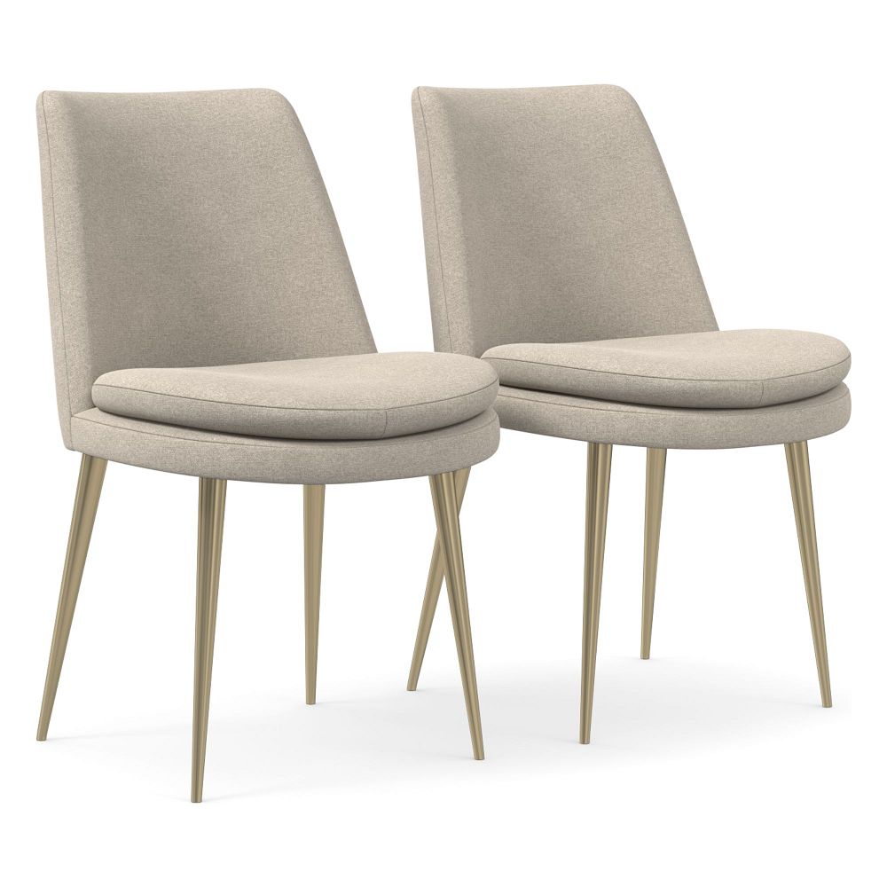 Open Box: Finley Low Back Dining Chair, Set of 2, Performance Distressed Velvet, Sand, Champagne Bronze