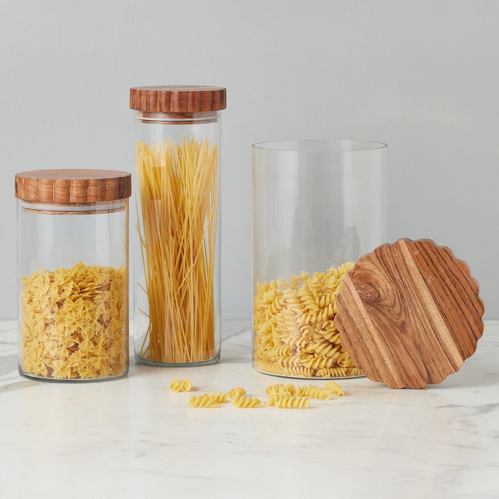 Scalloped Wood & Glass Canisters