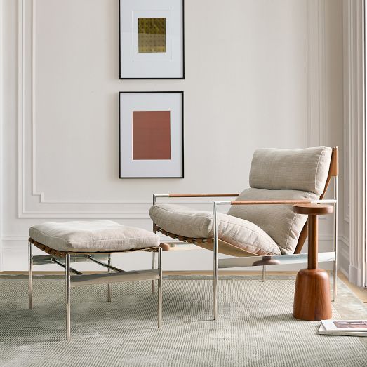 Mid-Century Show Wood High-Back Leather Chair & Ottoman Set | West Elm