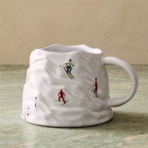 Holiday Skiers Stoneware Figural Mug