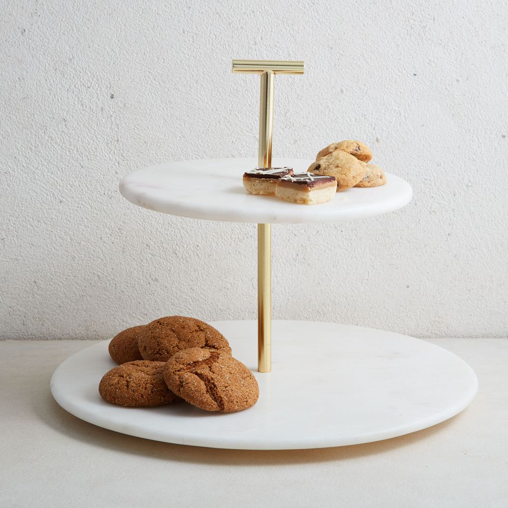 Madison Marble & Brass 2-Tier Cake Stand - White/Gold