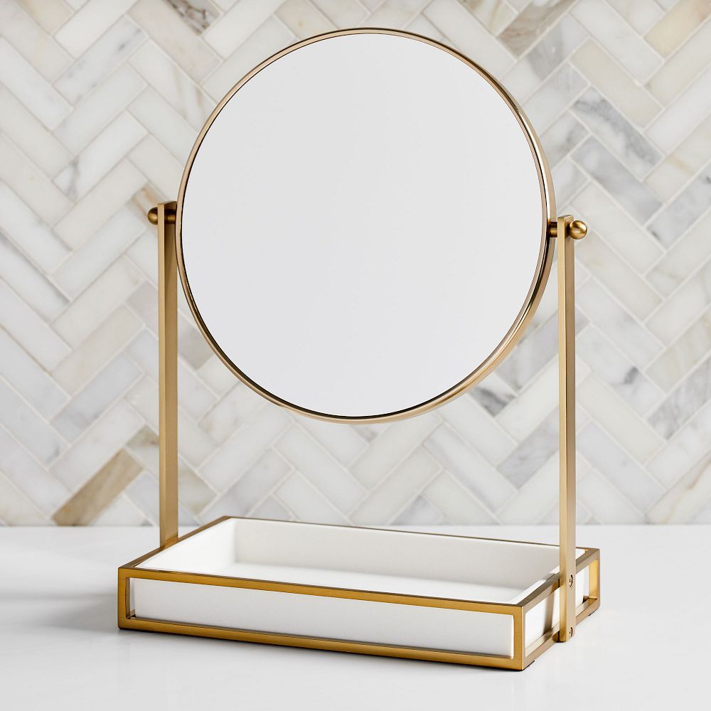 Modern Resin Stone Vanity Mirror - White & Antique Brass