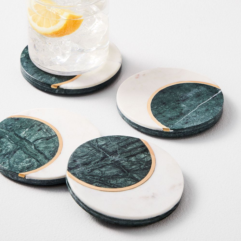 Moon Marble & Brass Coaster Sets - Set of 4