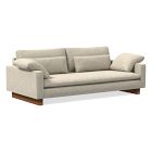 Open Box: Harmony 92" Bench Cushion Sofa, Extra Deep, Performance Distressed Velvet, Dune, Dark Walnut