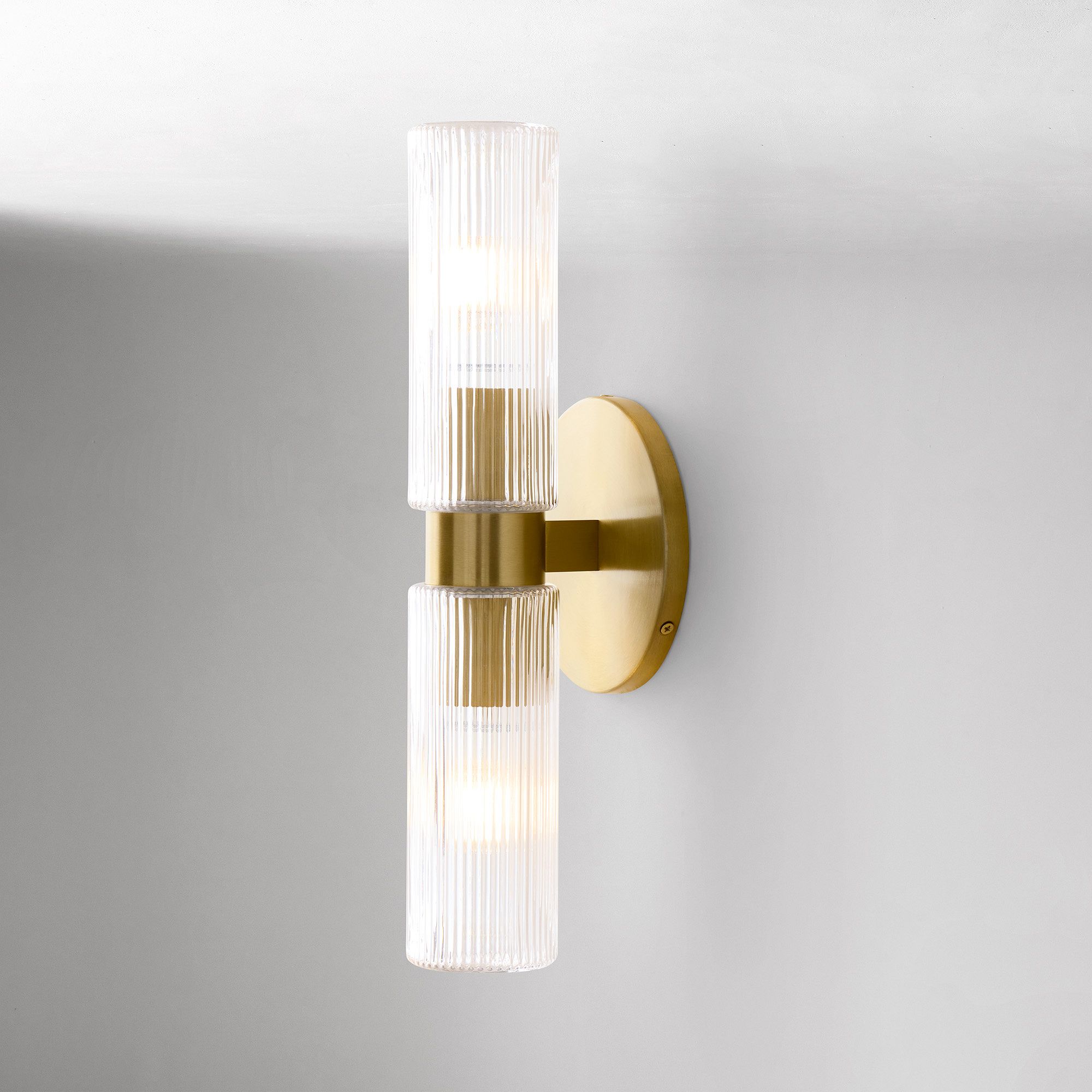 Fluted Outdoor Sconce, Double Short, Gold/Antique Brass, S/2, West Elm, image size:2000x2000