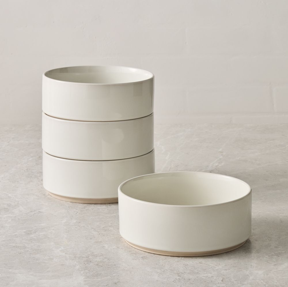 Straight-Sided Stoneware Cereal Bowl Sets - White, Set of 4