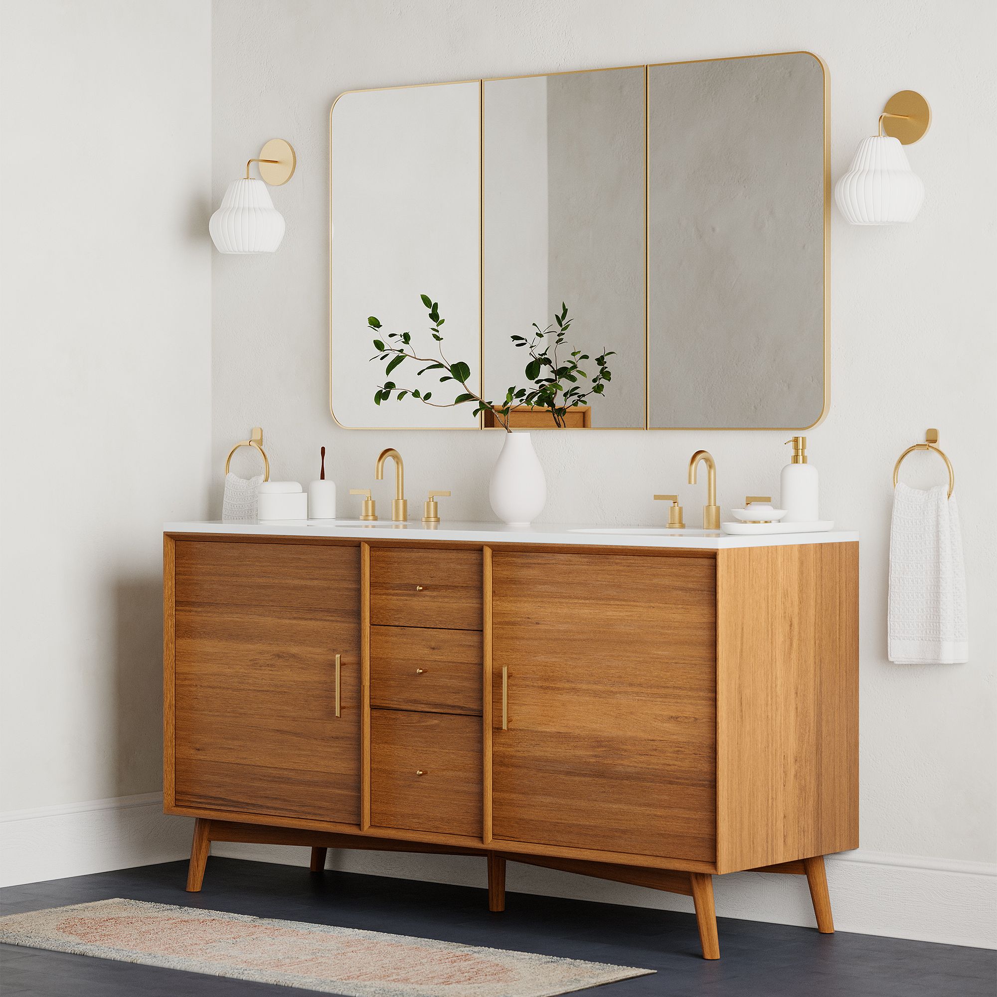 Mid-Century Double Bathroom Vanity (63"–72")