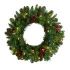 Pre-Lit Faux Frosted Pine &amp; Pine Cones Wreath