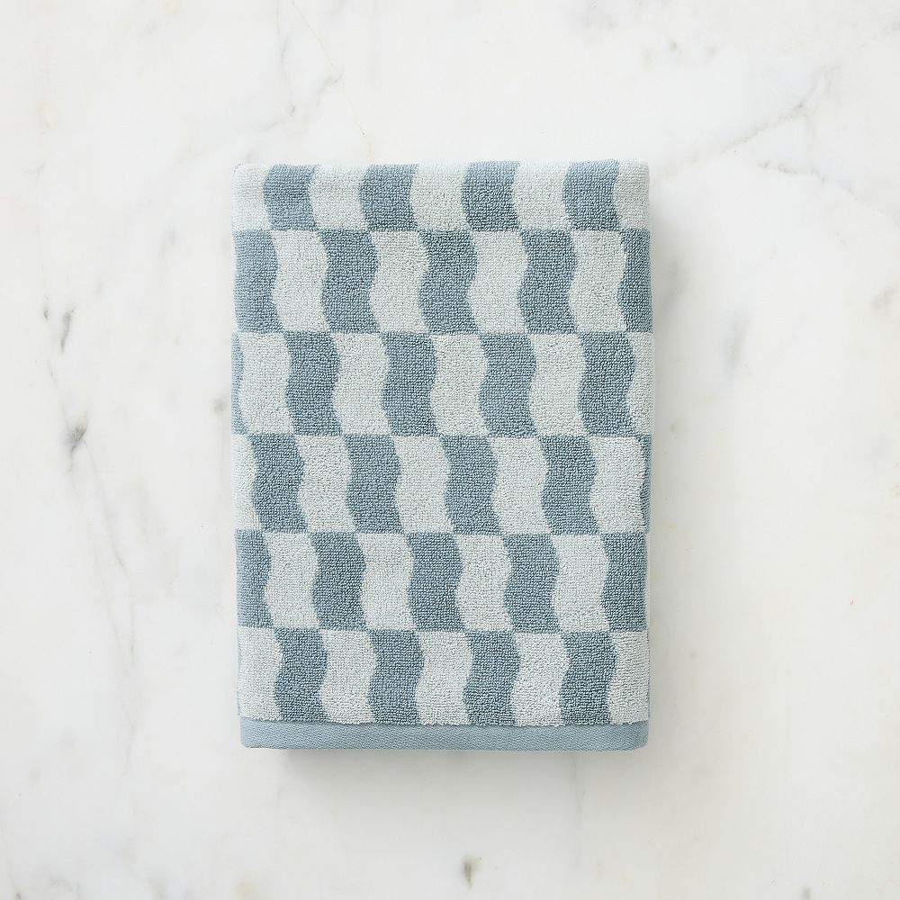 Wavy Blocks Towels - Freshwater Blue (Hand Towels)