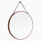 Open Box: Modern Hanging Round Wall Mirror w/ Leather Strap (36"D) - Walnut