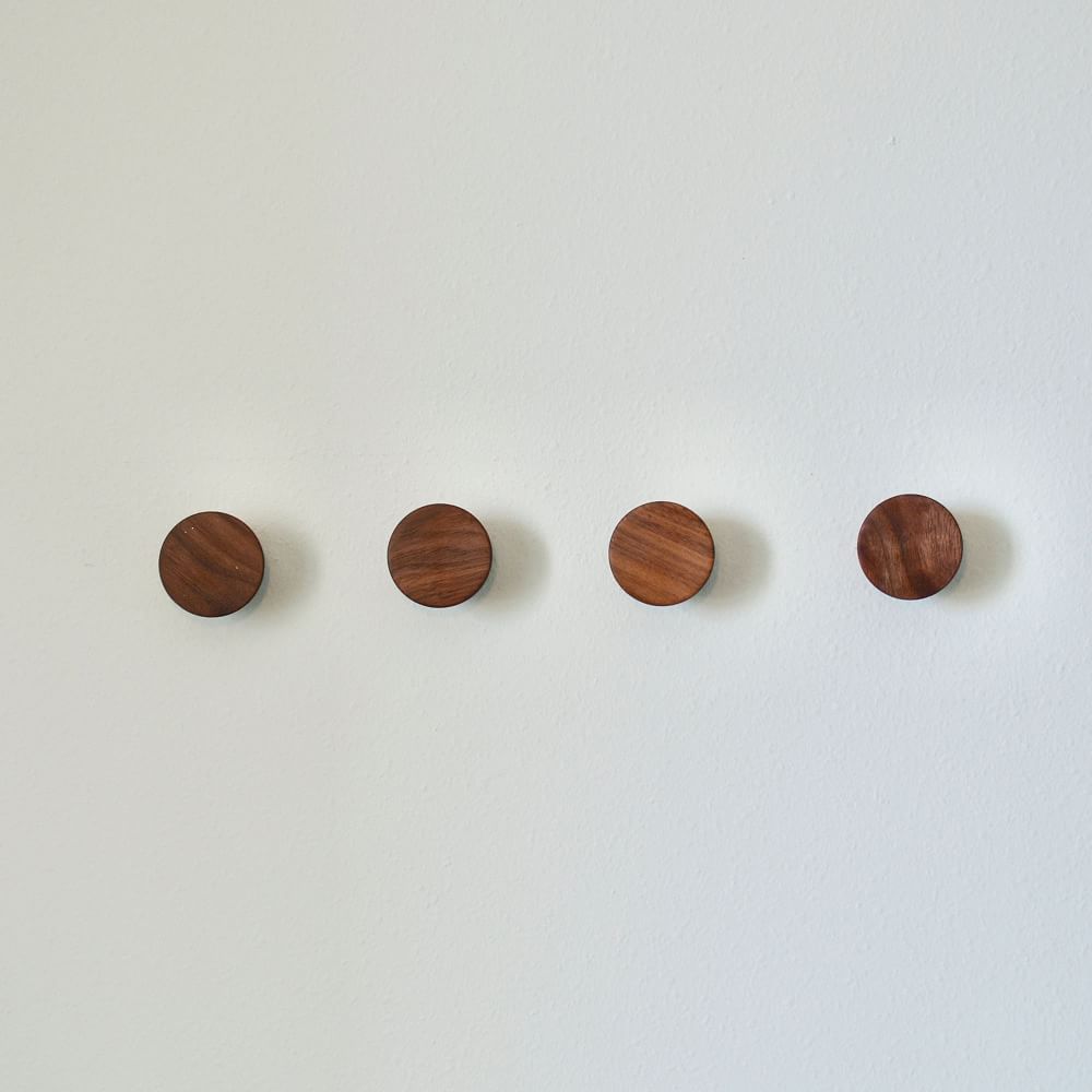Modern Home by Bellver Wooden Round Wall Hooks - Set of 4 - Wood, Walnut, Set Of 4