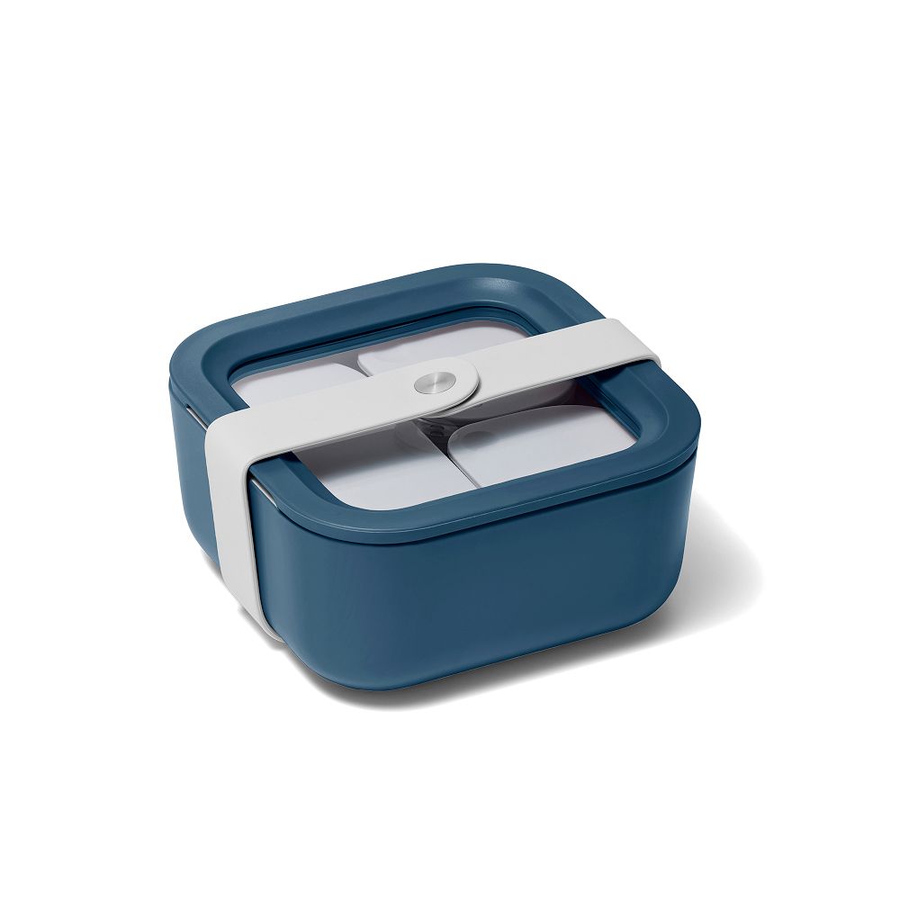 Caraway Square Glass Food Container w/ Lid - Navy