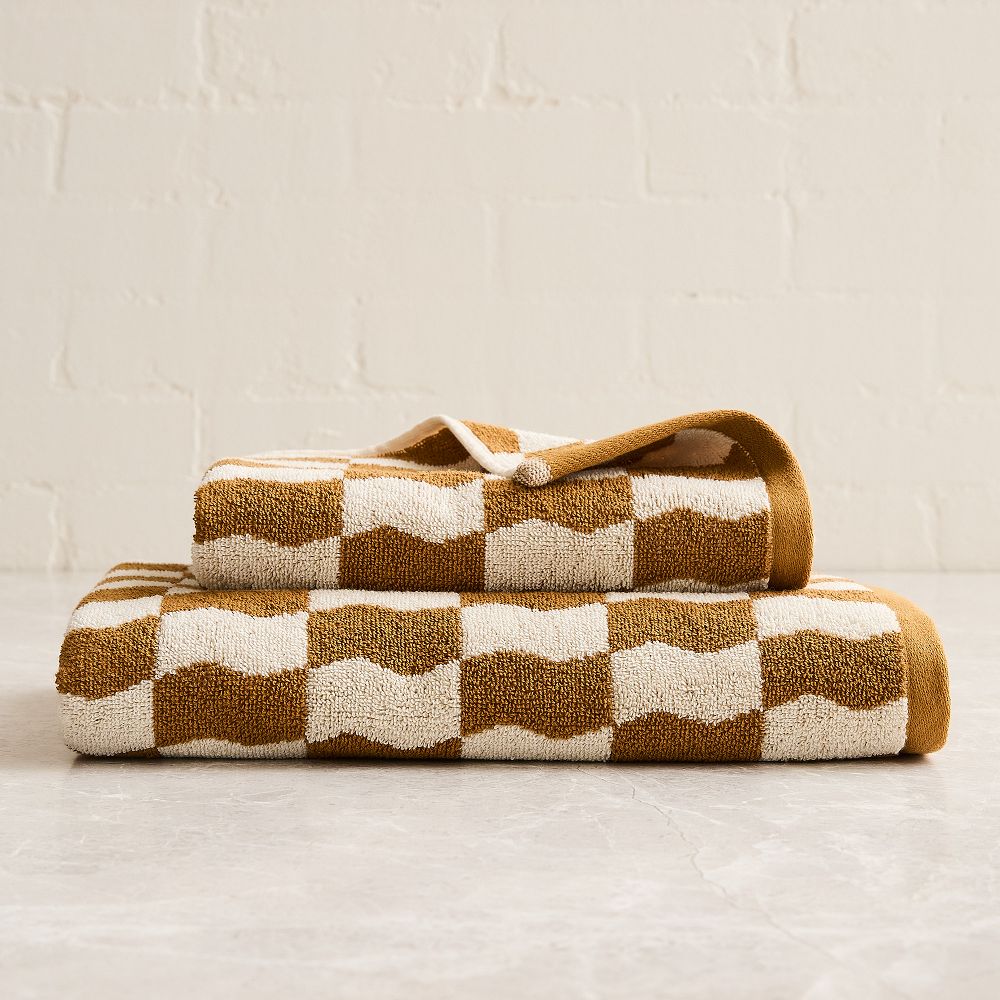 Wavy Blocks Towel Sets - Cumin, Set of 2 - (1 Bath Towel, 1 Hand Towel)