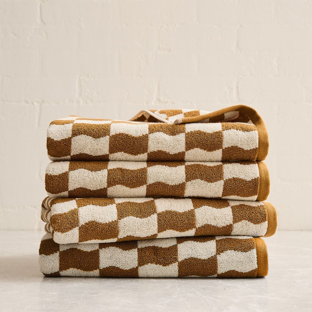 Wavy Blocks Towel Sets - Cumin, Set of 4 - (4 Bath Towels)
