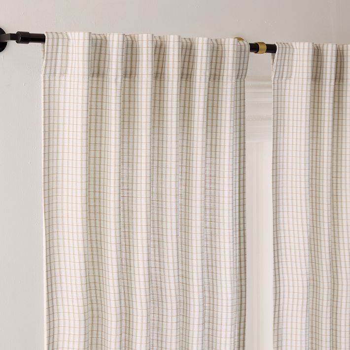 west elm フロッキング加工 総柄 リネン カーテン 5枚セット Gingham Curtain | West Elm