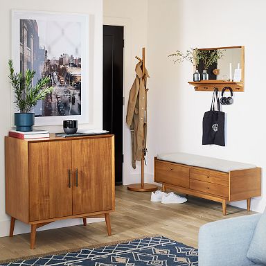 鏡 journalstandardFurniture OLD ELMMIRROR Mid-Century Entryway Wall Mirror - Pecan Finish | West Elm