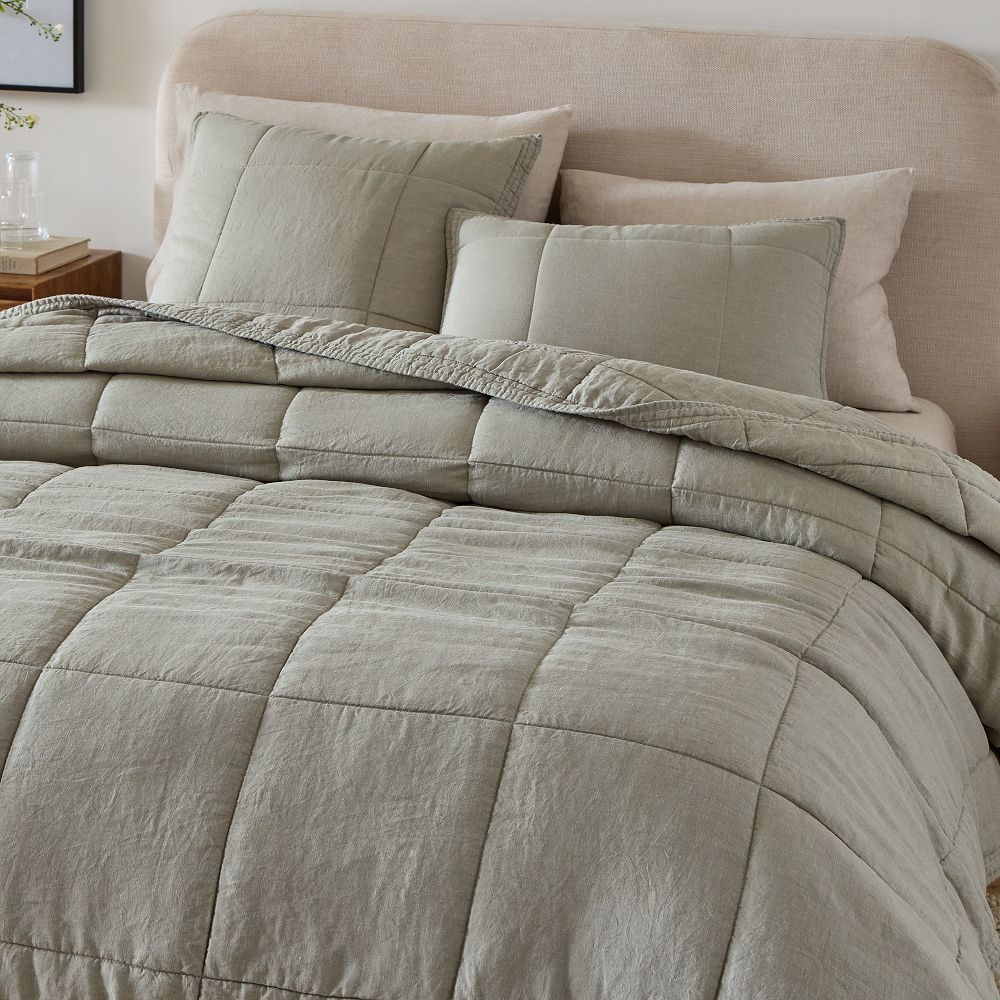 European Flax Linen Box Stitch Quilt & Shams (King)