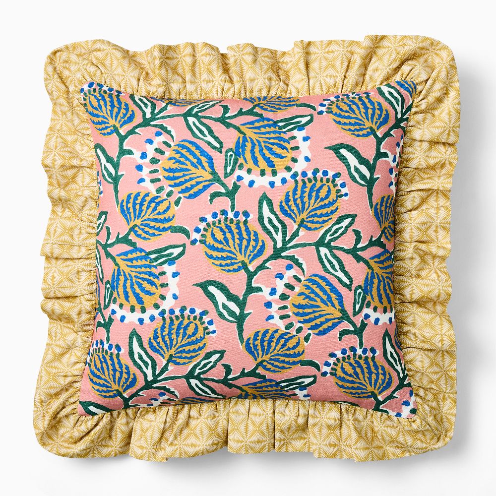 Vine Floral Ruffle Pillow Cover - 18x18, Coral Almond