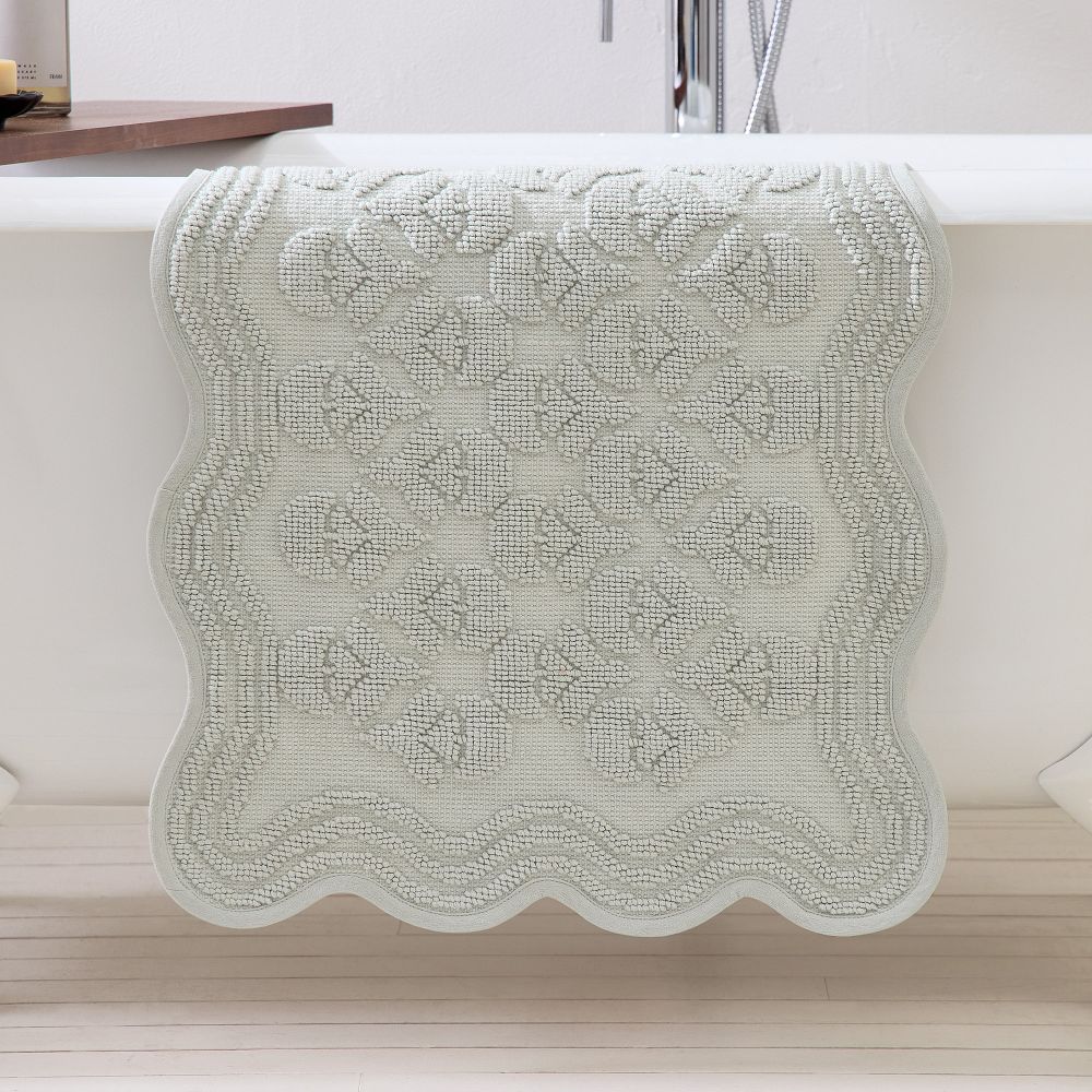 Thistle Jacquard Bath Mat - Shaped, Freshwater Blue